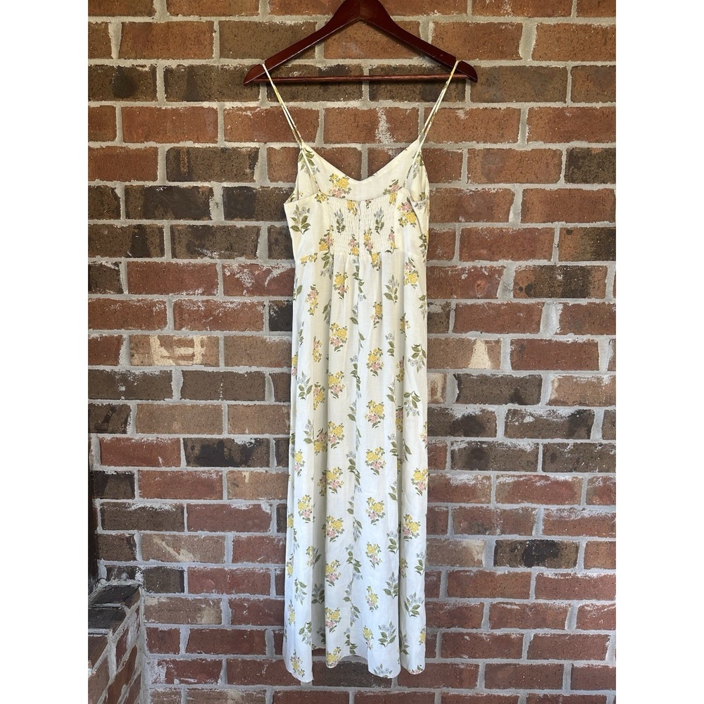 Zara Women's Small Midi Dress Printed Floral Sleeveless Ecru Linen Blend EUC - Picture 4 of 14